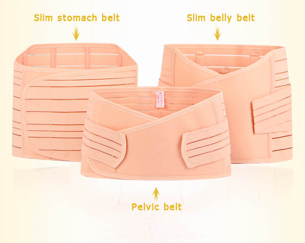 3-in-1 Postpartum Belly band/wrap for back support and C-section: Belly, Waist, & Pelvis Slimming Girdle (Beige)