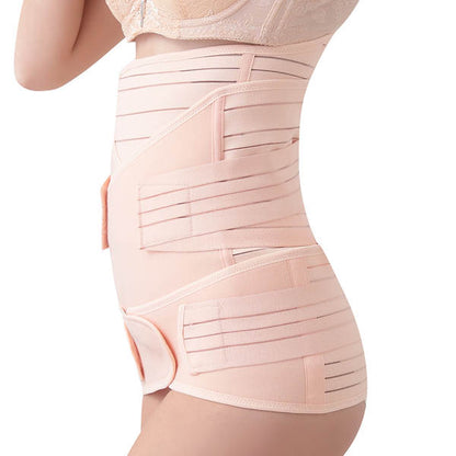 3-in-1 Postpartum Belly band/wrap for back support and C-section: Belly, Waist, & Pelvis Slimming Girdle (Beige)